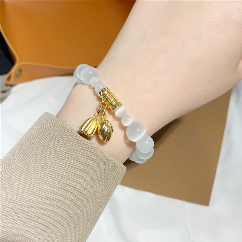 Vietnam Placer Gold Lotus Seedpod Lotus Seed Moonstone Liangshihuan Bracelet Female Temperament Opal Beaded Elastic Bracelet Vietnam Placer Gold Lotus Seedpod Lotus Seed Moonstone Liangshihuan Bracelet Female Temperament Opal Beaded Elastic Bracelet