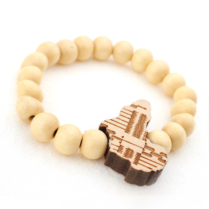 Wooden Bead Bracelet Africa Map Bracelet Wooden Tag Elastic Wire Bracelet