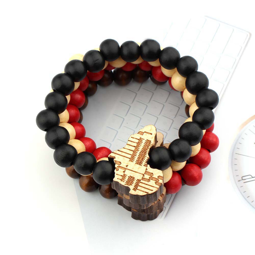 Wooden Bead Bracelet Africa Map Bracelet Wooden Tag Elastic Wire Bracelet
