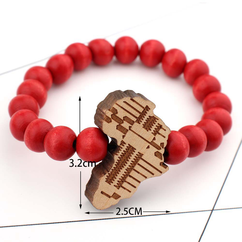 Wooden Bead Bracelet Africa Map Bracelet Wooden Tag Elastic Wire Bracelet