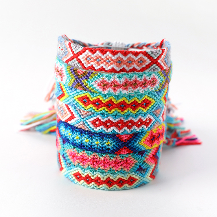 Popular Bracelet Nepal Ethnic Style 1.5cm Geometric Elastic Carrying Strap Women&#039;s Hand-Woven Bracelet
