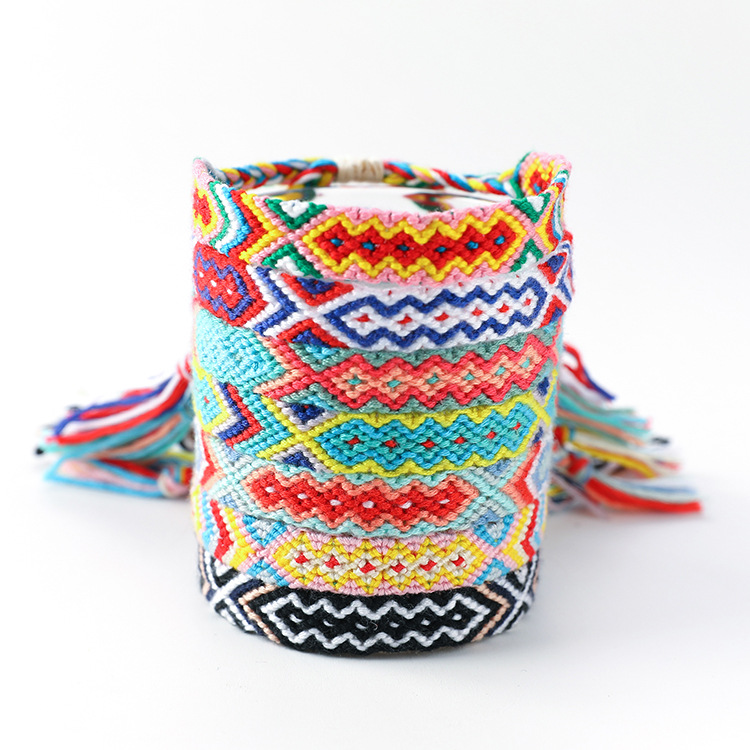 Popular Bracelet Nepal Ethnic Style 1.5cm Geometric Elastic Carrying Strap Women&#039;s Hand-Woven Bracelet
