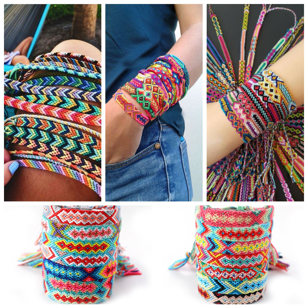 Popular Bracelet Nepal Ethnic Style 1.5cm Geometric Elastic Carrying Strap Women&#039;s Hand-Woven Bracelet