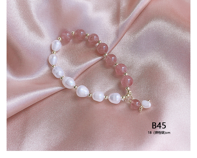New strawberry crystal bracelet String natural freshwater Pearl zircon Adjustable Elastic retro Ins Design girl
