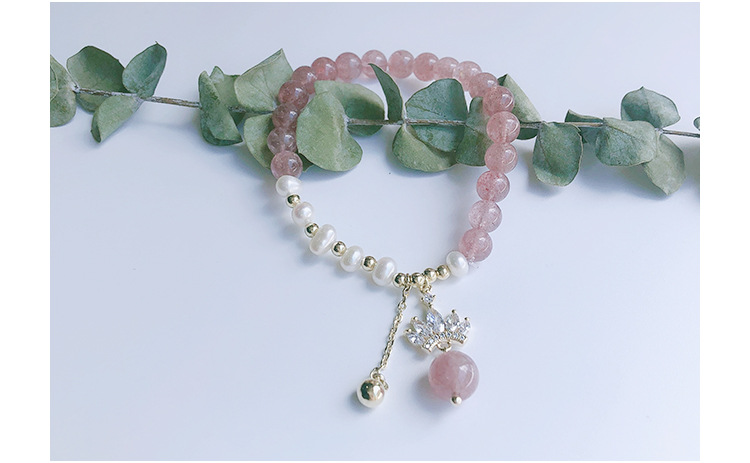 New strawberry crystal bracelet String natural freshwater Pearl zircon Adjustable Elastic retro Ins Design girl