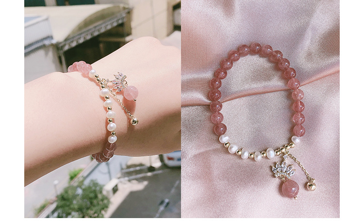 New strawberry crystal bracelet String natural freshwater Pearl zircon Adjustable Elastic retro Ins Design girl