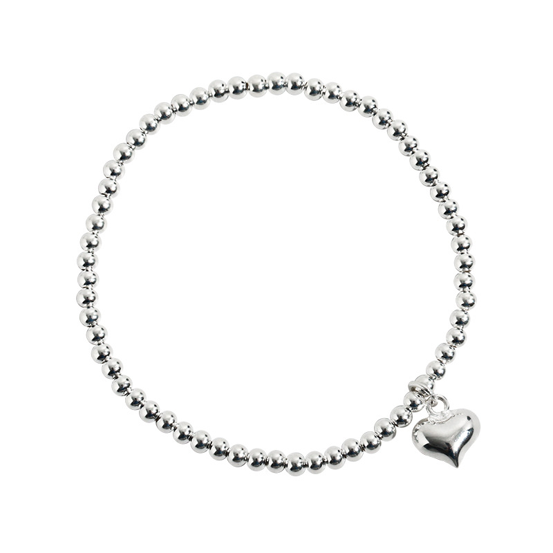 Korean Style S925 Silver Simple and Compact Elastic Heart Bracelet Women&#039;s Retro Fashion Elegant Graceful Bracelet Student Jewelry