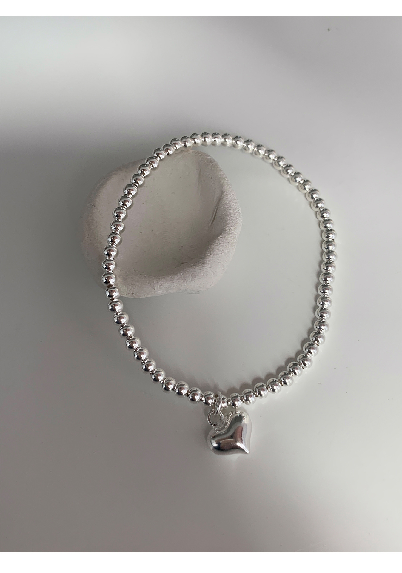 Korean Style S925 Silver Simple and Compact Elastic Heart Bracelet Women's Retro Fashion Elegant Graceful Bracelet Student Jewelry