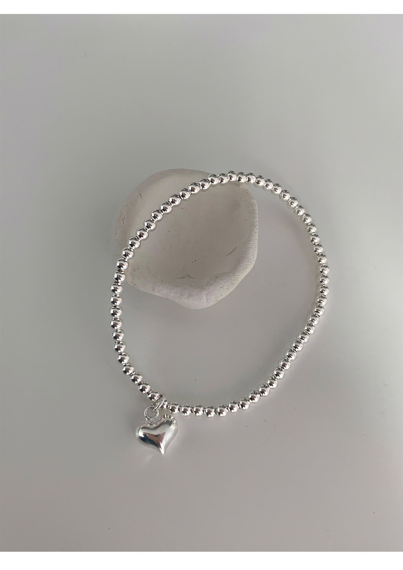 Korean Style S925 Silver Simple and Compact Elastic Heart Bracelet Women's Retro Fashion Elegant Graceful Bracelet Student Jewelry