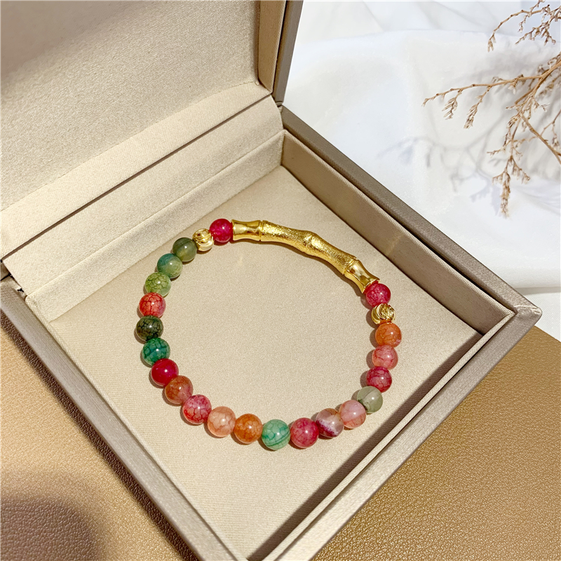 Elastic Beaded Imitation Tourmaline Agate Bracelet Alluvial Gold Bamboo Bracelet No Color Fading Moonstone Crystal Bracelet for Women Elastic Beaded Imitation Tourmaline Agate Bracelet Alluvial Gold Bamboo Bracelet No Color Fading Moonstone Crystal Bracelet for Women