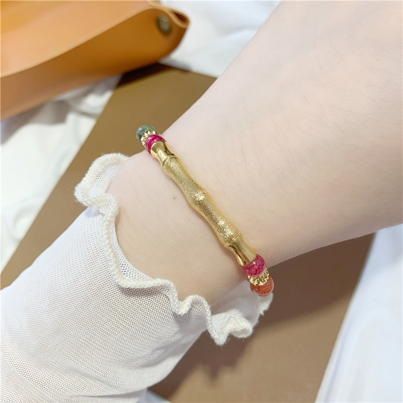 Elastic Beaded Imitation Tourmaline Agate Bracelet Alluvial Gold Bamboo Bracelet No Color Fading Moonstone Crystal Bracelet for Women Elastic Beaded Imitation Tourmaline Agate Bracelet Alluvial Gold Bamboo Bracelet No Color Fading Moonstone Crystal Bracelet for Women