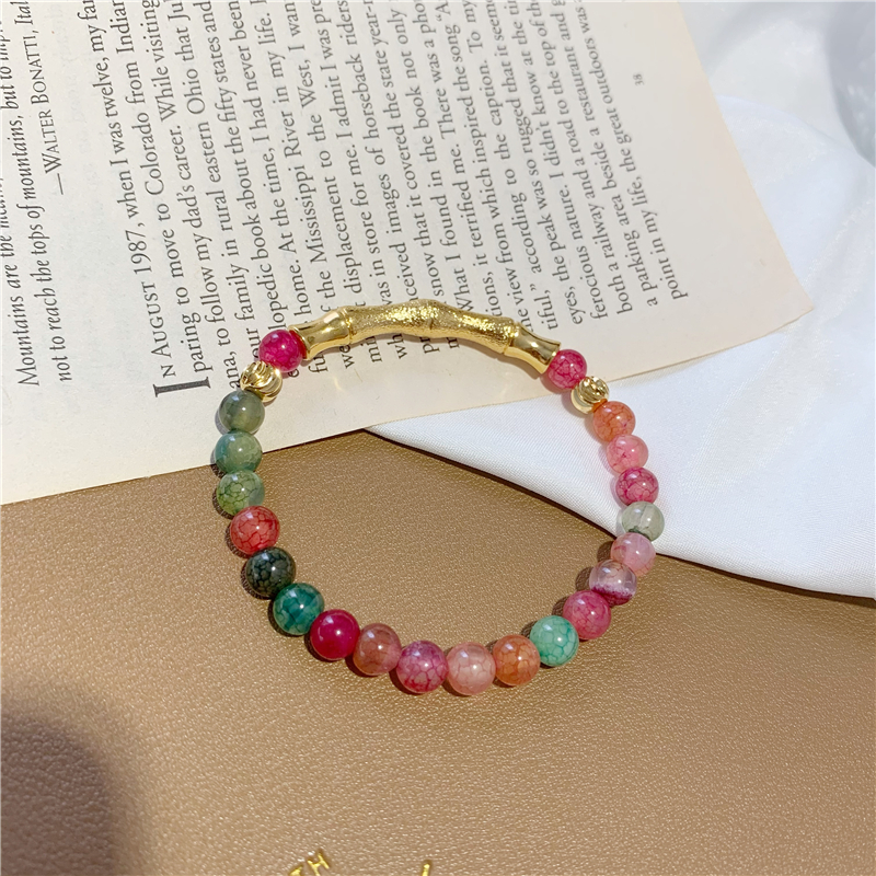 Elastic Beaded Imitation Tourmaline Agate Bracelet Alluvial Gold Bamboo Bracelet No Color Fading Moonstone Crystal Bracelet for Women Elastic Beaded Imitation Tourmaline Agate Bracelet Alluvial Gold Bamboo Bracelet No Color Fading Moonstone Crystal Bracelet for Women