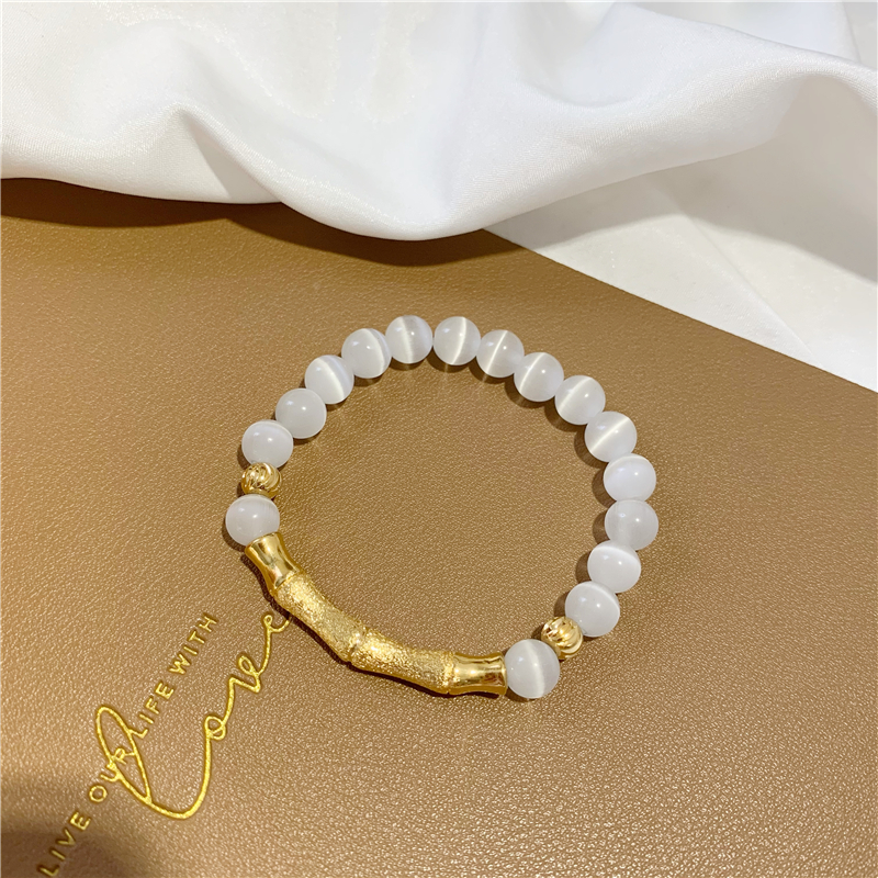 Elastic Beaded Imitation Tourmaline Agate Bracelet Alluvial Gold Bamboo Bracelet No Color Fading Moonstone Crystal Bracelet for Women Elastic Beaded Imitation Tourmaline Agate Bracelet Alluvial Gold Bamboo Bracelet No Color Fading Moonstone Crystal Bracelet for Women