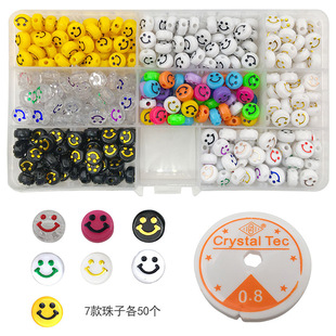 Mixed Boxed 370 PCs Polymer Clay Punch Slice Smiley Fruit Flat Beads Elastic String DIY Bracelet Necklace Accessories
