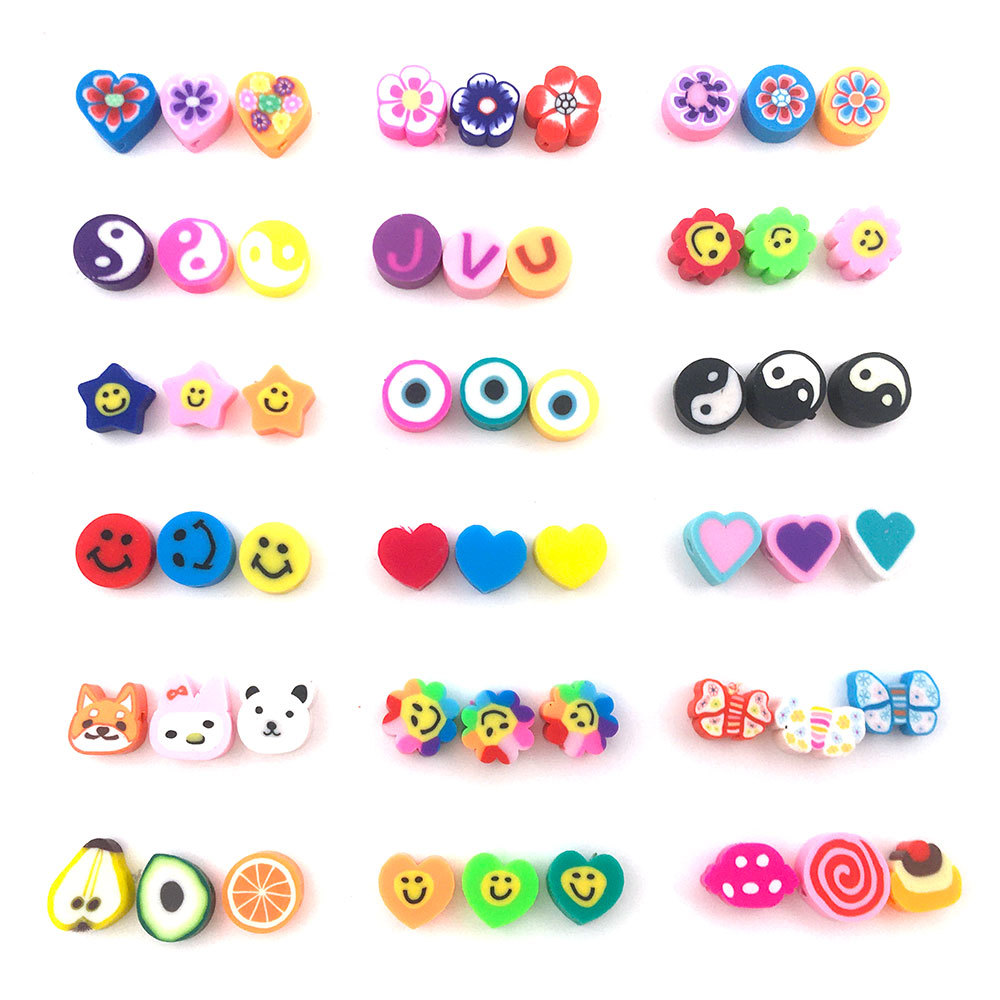Mixed Boxed 370 PCs Polymer Clay Punch Slice Smiley Fruit Flat Beads Elastic String DIY Bracelet Necklace Accessories