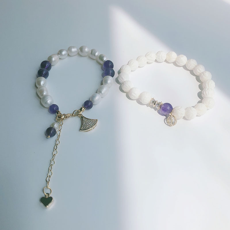 New Freshwater Pearl Bracelet Elastic Adjustable Bracelet Amethyst Ivory Beads Skirt Children&#039;s Retro Chinese Style