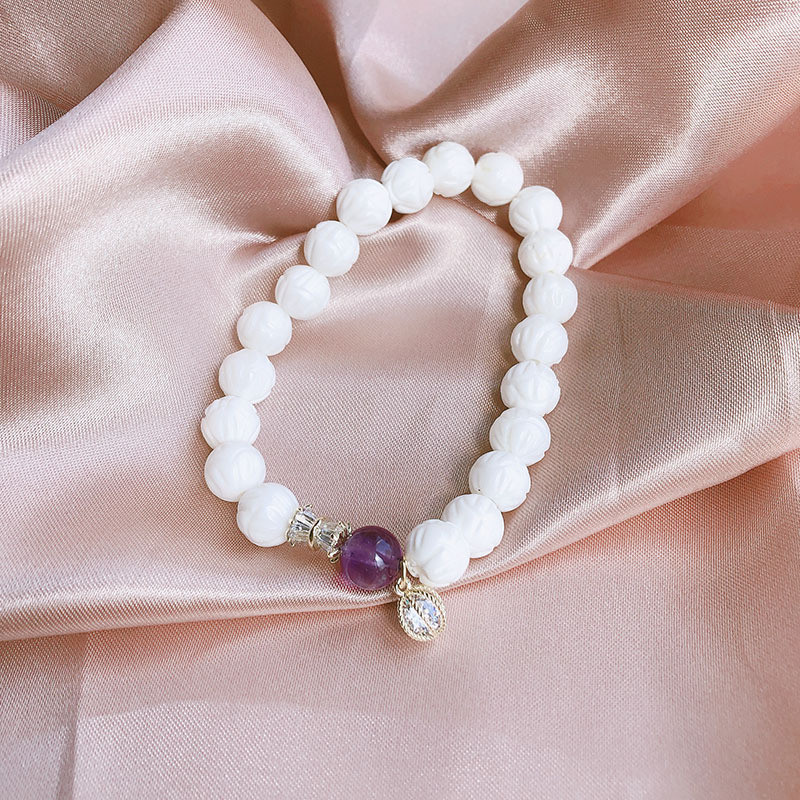 New Freshwater Pearl Bracelet Elastic Adjustable Bracelet Amethyst Ivory Beads Skirt Children&#039;s Retro Chinese Style