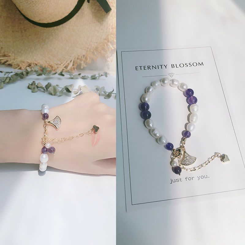 New Freshwater Pearl Bracelet Elastic Adjustable Bracelet Amethyst Ivory Beads Skirt Children&#039;s Retro Chinese Style