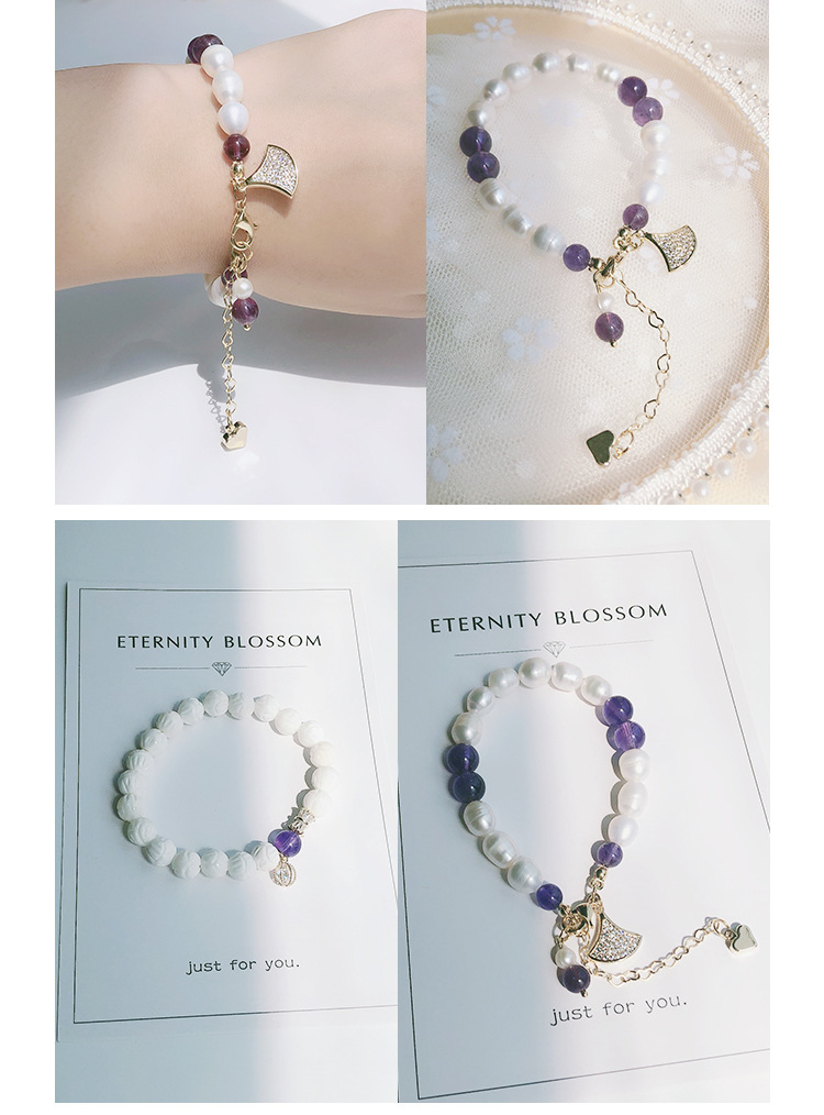 New Freshwater Pearl Bracelet Elastic Adjustable Bracelet Amethyst Ivory Beads Skirt Children's Retro Chinese Style