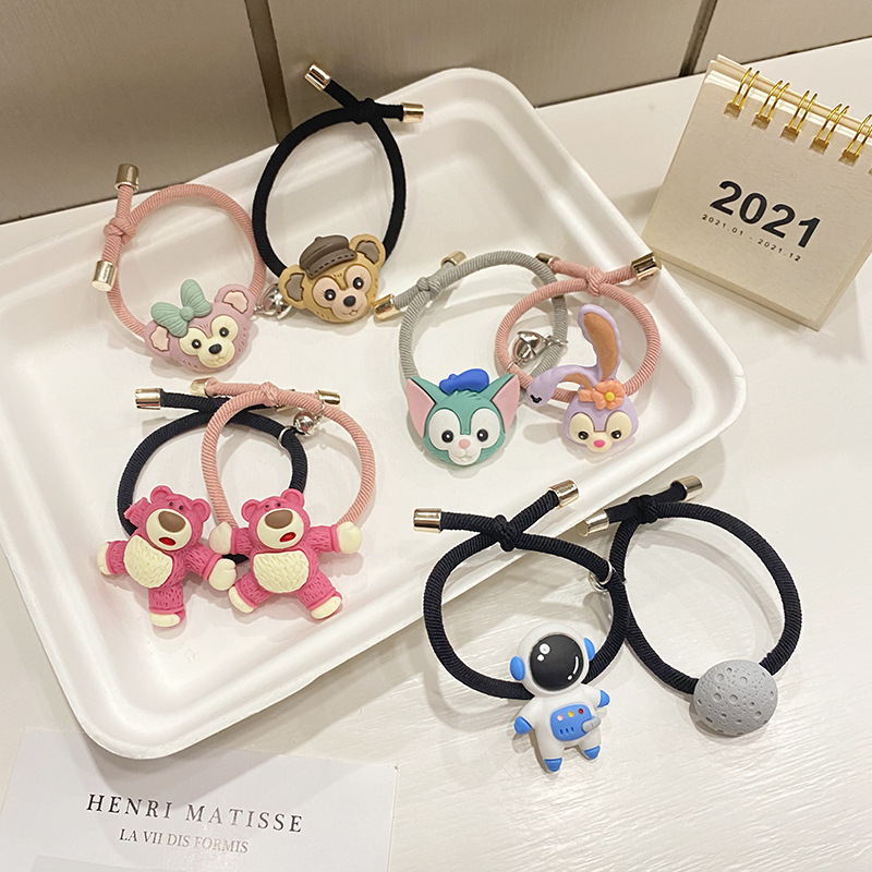 Simple Resin Strawberry Bear Decoration Couple Magnet Hair Rope Creative Elastic Rubber Band Hair Accessories Bracelet Decoration