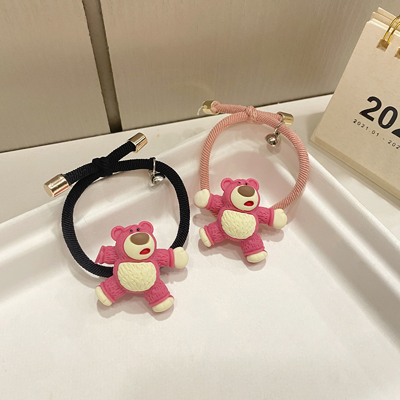 Simple Resin Strawberry Bear Decoration Couple Magnet Hair Rope Creative Elastic Rubber Band Hair Accessories Bracelet Decoration