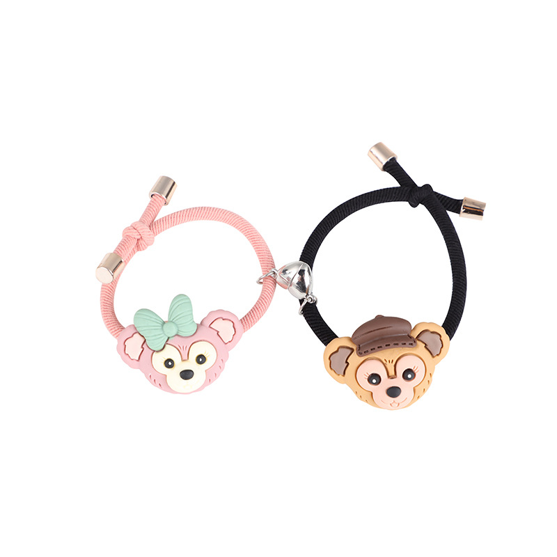 Simple Resin Strawberry Bear Decoration Couple Magnet Hair Rope Creative Elastic Rubber Band Hair Accessories Bracelet Decoration