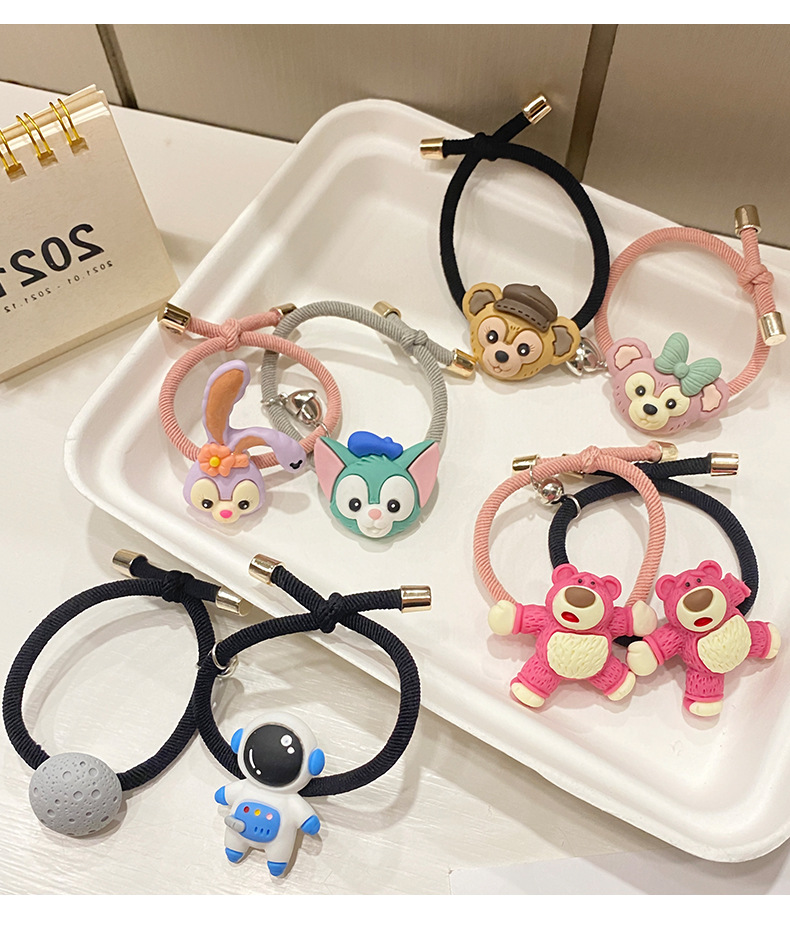 Simple Resin Strawberry Bear Decoration Couple Magnet Hair Rope Creative Elastic Rubber Band Hair Accessories Bracelet Decoration
