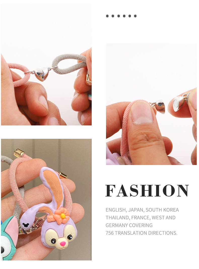 Simple Resin Strawberry Bear Decoration Couple Magnet Hair Rope Creative Elastic Rubber Band Hair Accessories Bracelet Decoration