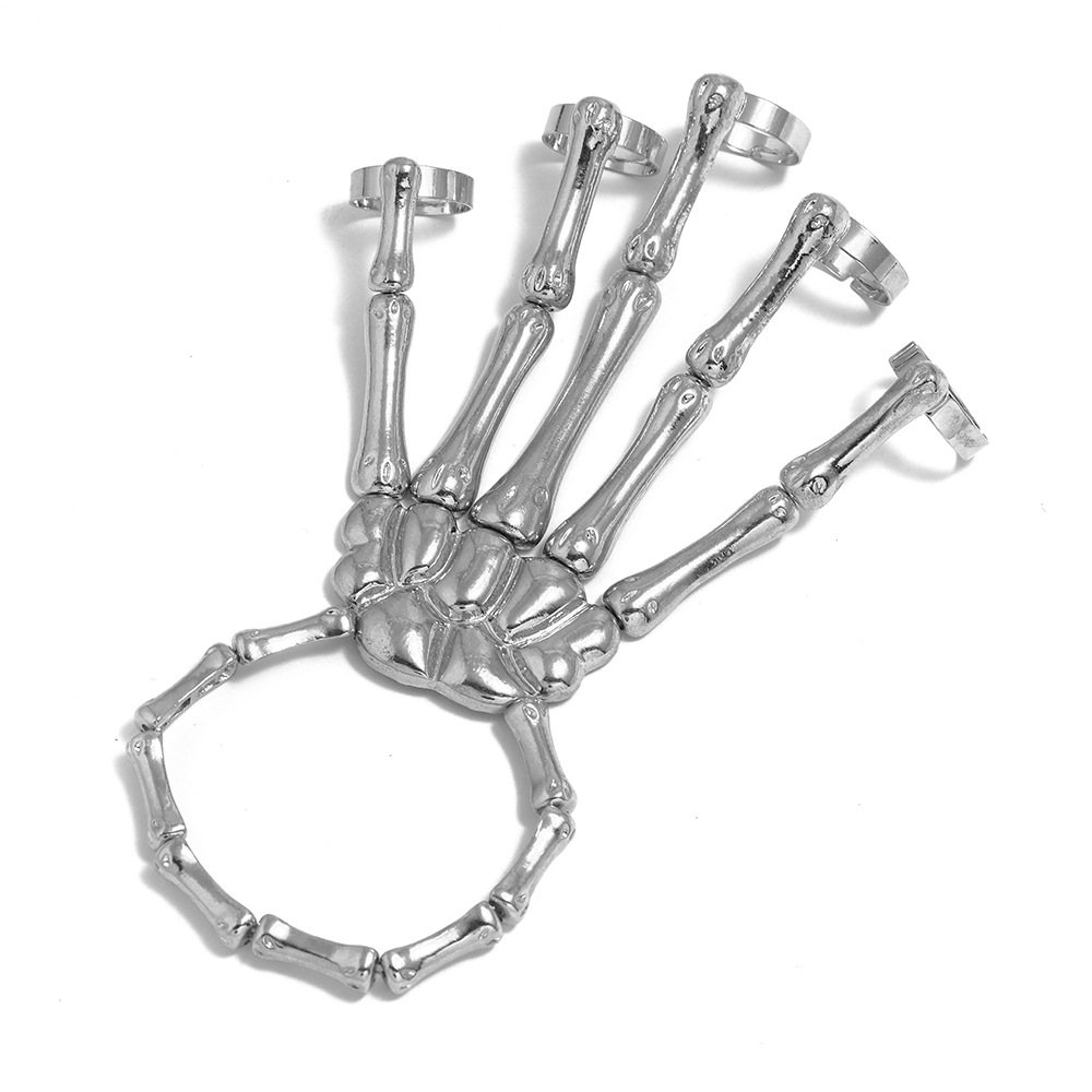 Hot Selling Halloween Bracelet European and American Punk Exaggerated Metal Texture Connecting Finger Ghost Hand Skull Bracelet Hand Jewelry Women