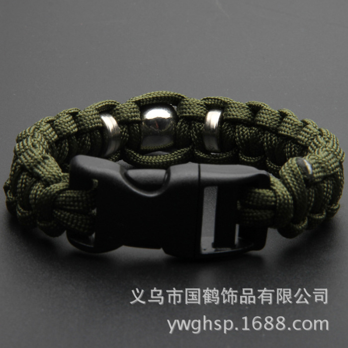 Parachute rope army green Skull Bracelet casual outdoor life saving holiday hand knitting