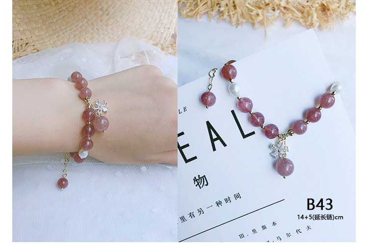New bracelet hand natural freshwater pearl crystal strawberry crystal shell fish elastic adjustable girl