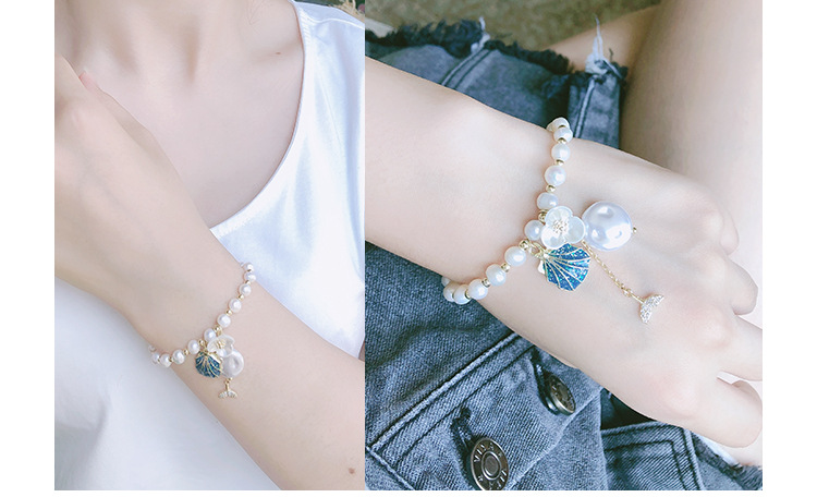 New bracelet hand natural freshwater pearl crystal strawberry crystal shell fish elastic adjustable girl