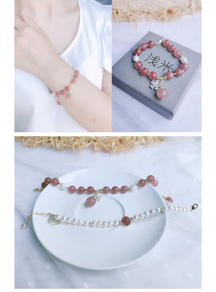 New bracelet hand natural freshwater pearl crystal strawberry crystal shell fish elastic adjustable girl
