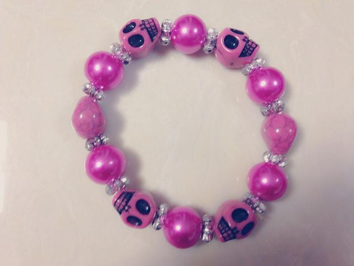 Glass beads pearls silver skull bracelet S7 Glass beads pearls silver skull bracelet S7