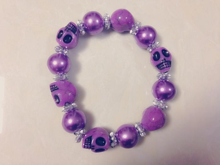 Glass beads pearls silver skull bracelet S7 Glass beads pearls silver skull bracelet S7