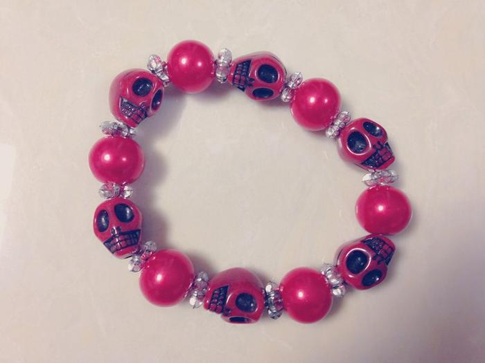 Glass beads pearls silver skull bracelet S7 Glass beads pearls silver skull bracelet S7