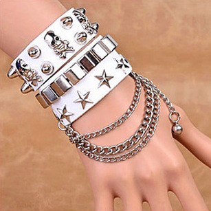 European and American Fashion Multi-Layer Leather Wide Bracelet Domineering Personalized Skull Rivet Punk Street Dance Bracelet Jewelry