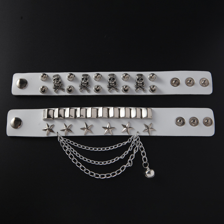 European and American Fashion Multi-Layer Leather Wide Bracelet Domineering Personalized Skull Rivet Punk Street Dance Bracelet Jewelry