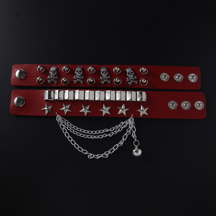 European and American Fashion Multi-Layer Leather Wide Bracelet Domineering Personalized Skull Rivet Punk Street Dance Bracelet Jewelry