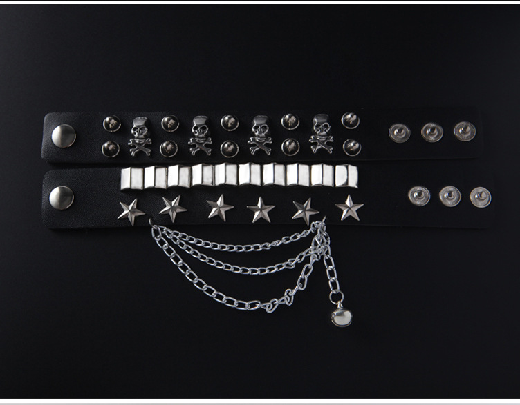 European and American Fashion Multi-Layer Leather Wide Bracelet Domineering Personalized Skull Rivet Punk Street Dance Bracelet Jewelry