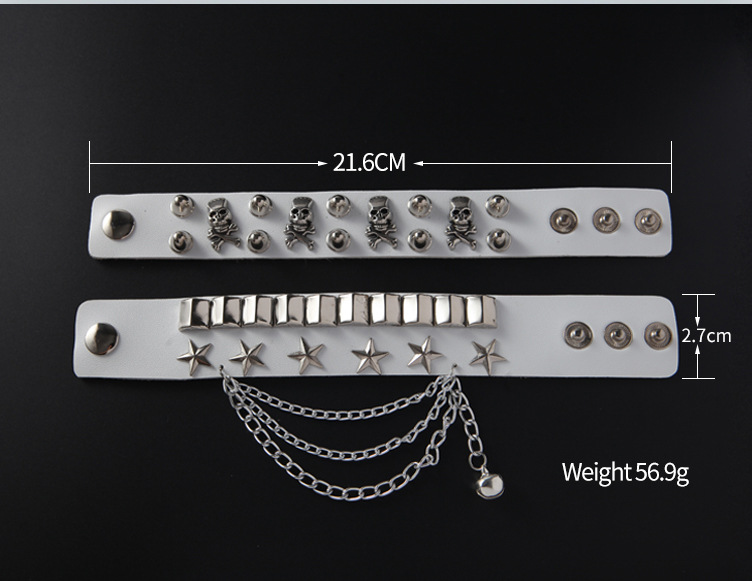 European and American Fashion Multi-Layer Leather Wide Bracelet Domineering Personalized Skull Rivet Punk Street Dance Bracelet Jewelry