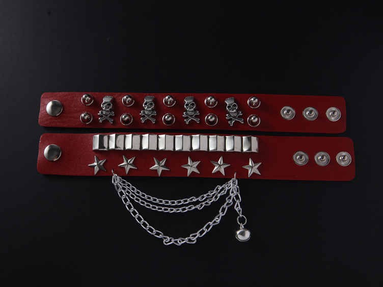 European and American Fashion Multi-Layer Leather Wide Bracelet Domineering Personalized Skull Rivet Punk Street Dance Bracelet Jewelry