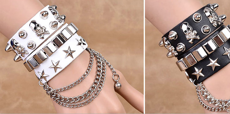 European and American Fashion Multi-Layer Leather Wide Bracelet Domineering Personalized Skull Rivet Punk Street Dance Bracelet Jewelry