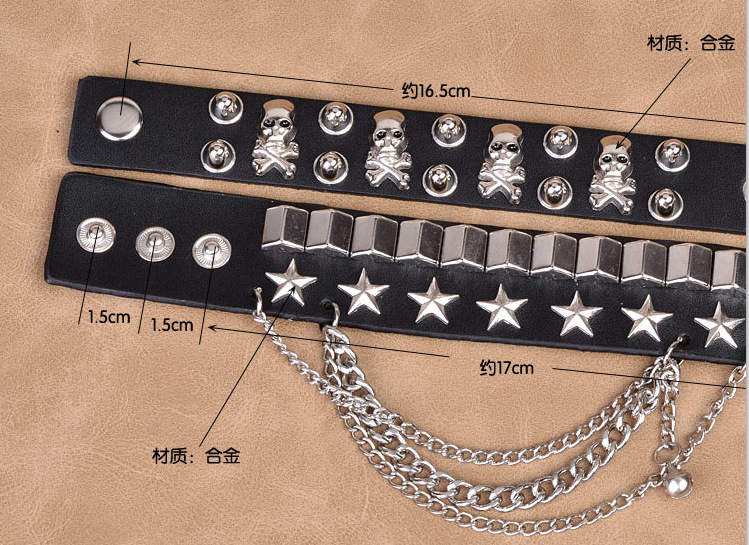 European and American Fashion Multi-Layer Leather Wide Bracelet Domineering Personalized Skull Rivet Punk Street Dance Bracelet Jewelry