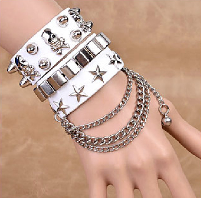 European and American Fashion Multi-Layer Leather Wide Bracelet Domineering Personalized Skull Rivet Punk Street Dance Bracelet Jewelry