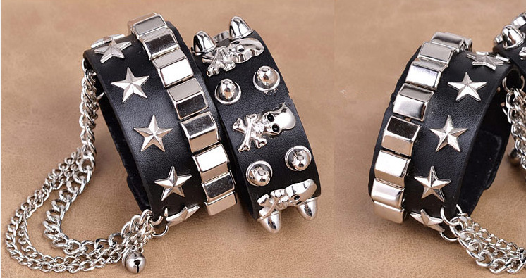 European and American Fashion Multi-Layer Leather Wide Bracelet Domineering Personalized Skull Rivet Punk Street Dance Bracelet Jewelry