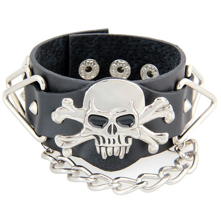 Factory Direct Sales Leather Bracelet Non-Mainstream Punk Rock Hip Hop Exaggerated Skull Leather Bracelet