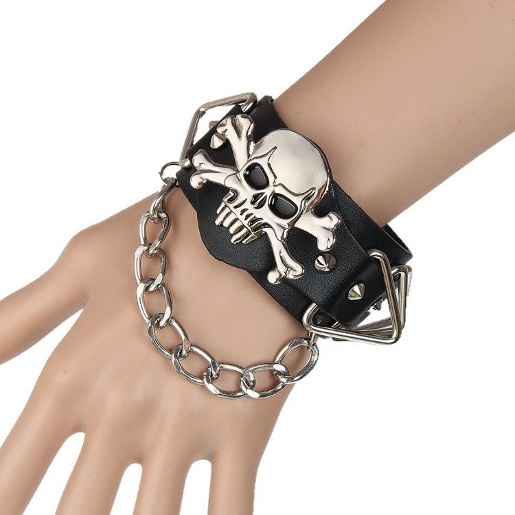 Factory Direct Sales Leather Bracelet Non-Mainstream Punk Rock Hip Hop Exaggerated Skull Leather Bracelet