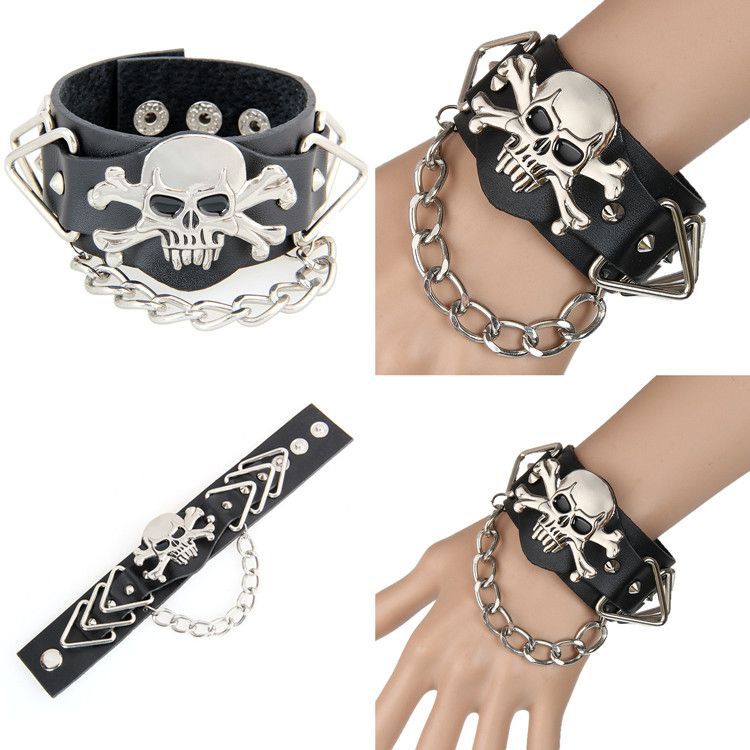 Factory Direct Sales Leather Bracelet Non-Mainstream Punk Rock Hip Hop Exaggerated Skull Leather Bracelet Factory Direct Sales Leather Bracelet Non-Mainstream Punk Rock Hip Hop Exaggerated Skull Leather Bracelet