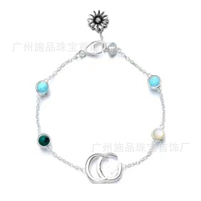Gujia S925 Silver Bracelet Vintage Distressed Men and Women Couple Double G Skull Elf Bracelet Pattern Carved Bracelet